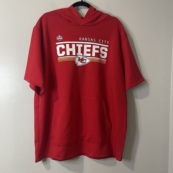 KANSAS CITY CHIEFS Combine Short Sleeve Hoodie Size XL Red NEW Football Sports - Picture 1 of 8